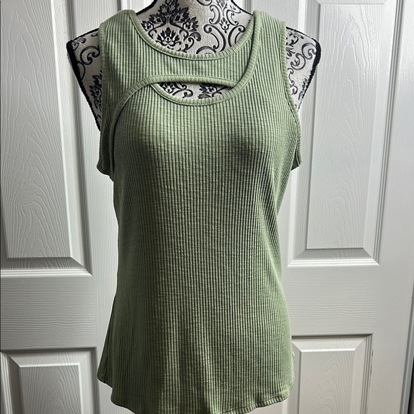 Nine West Green Ribbed Sleeveless Tank Top NWT L - Picture 1 of 5